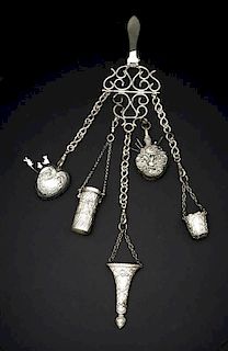 Victorian silverplate sewing chatelaine