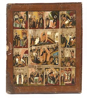 Icon, 13 painted images with gilt