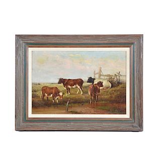 English School painting, 19th c., cattle in a pasture