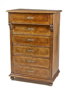 19th c Continental walnut 6 drawer chest