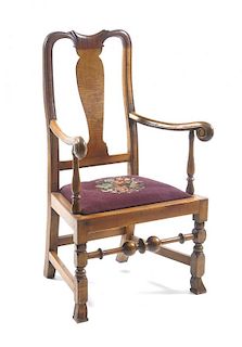 Early 19th c curly maple armchair