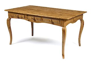19th c Continental pine table with three drawers