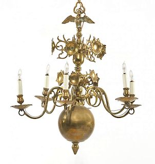18th/19th c Dutch brass 6 light chandelier