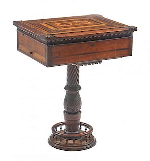 19th c Ship's desk, mahogany inlaid with fruitwood