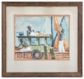 Spiller, Bahamian Fishermen, watercolor