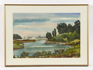 Louis W. Dessauer Painting, View Of Bay Bridge