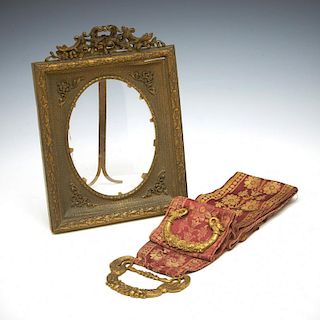 19th c French gilt bronze frame and bell pull