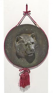Chinese Bronze Tiger Head, Signed, 14 1/2" diameter