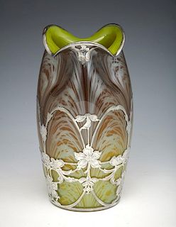 Loetz "La Pierre" sterling overlay art glass vase