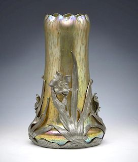 Loetz ormolu mounted iridescent vase, VanHauten