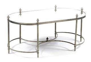 Paul Marra polished nickel and mirror oval cocktail table