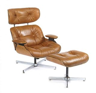 Eames style lounge chair and ottoman, walnut