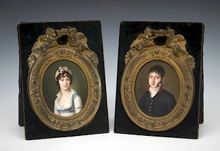 Jean Auguste Edouard Lienard (France, 1779-1848), pair of portraits on porcelain