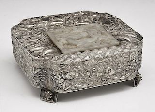 Chinese silver box with jade plaque