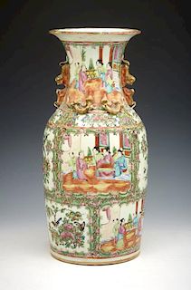 Chinese rose medallion baluster form vase, 17"h