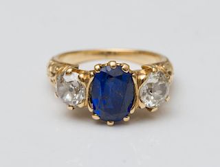 VINTAGE GOLD SAPPHIRE AND DIAMOND RING