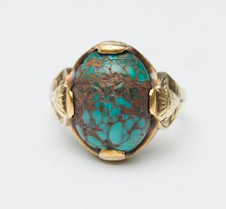 ART DECO GOLD AND TURQUOISE SCARAB RING