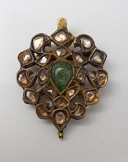 SILVER JEWELED AND ENAMEL BROOCH
