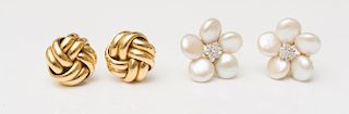 PAIR OF FONDAS 18K GOLD, PEARL AND DIAMOND EARCLIPS