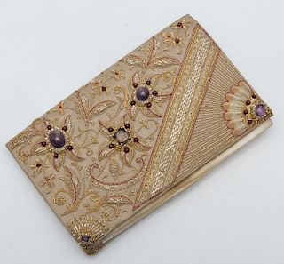 EMBROIDERED, BEADED AND STONE-MOUNTED CLUTCH