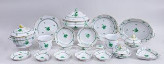 GROUP OF TWENTY HEREND PORCELAIN SERVING ARTICLES, IN THE GREEN CHINESE BOUQUET-GREEN PATTERN