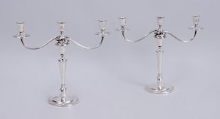 PAIR OF ENGLISH WEIGHTED SILVER CANDLESTICKS WITH REMOVABLE THREE-LIGHT ARMS