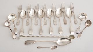 ASSEMBLED GROUP OF IRISH MONOGRAMMED AND SCOTTISH SILVER LARGE SOUP SPOONS
