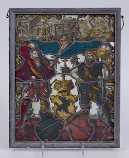 TWO SWISS STAINED GLASS HERALDIC PANELS