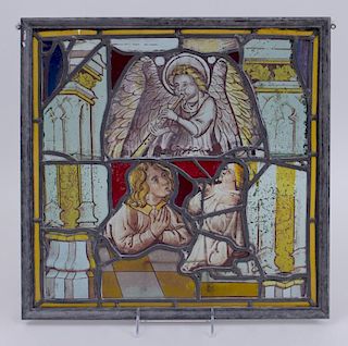 LATE GOTHIC STAINED GLASS PANEL AND A 16TH STYLE HERALDIC STAINED GLASS PANEL