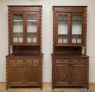 PAIR OF PINE FAUX BAMBOO CABINETS