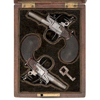 Cased Pair of French Flintlock Muff Pistols