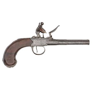 Rare Double-Barrel Queen Ann-Style Flintlock Pistol by Henshaw