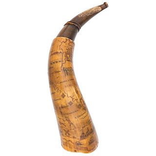 Henry Bowers Engraved New York Map Powder Horn by the Pointed Tree Carver