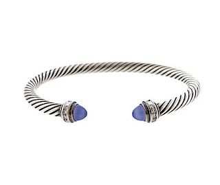 David Yurman Sterling Diamond Blue Stone Cable Bracelet
