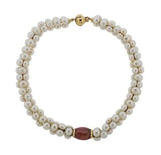 Marina B 18k Gold Pearl Tourmaline Necklace