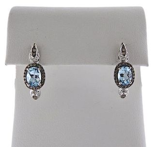14K Gold Diamond Blue Stone Earrings
