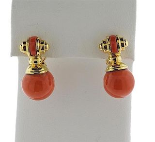 18K Gold Coral Ball Earrings