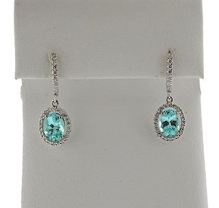 18K Gold Diamond Blue Stone Drop Earrings