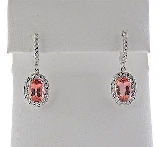 18K Gold Diamond Pink Stone Drop Earrings