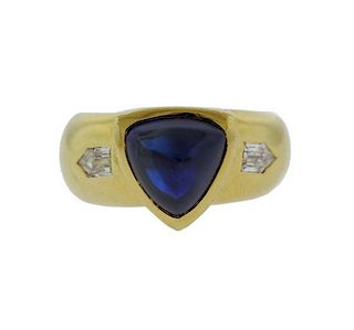 Hammerman Brothers 18K Gold Diamond Blue Stone Ring