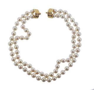 18k Gold Pearl Double Strand Necklace