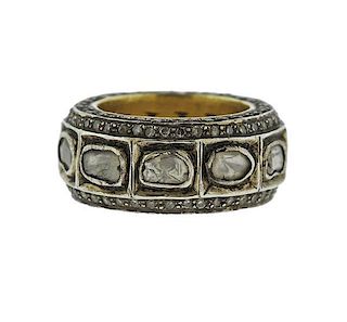 Silver Diamond Wide Band Ring