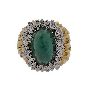 18k Gold 6ct Emerald Diamond Dome Ring