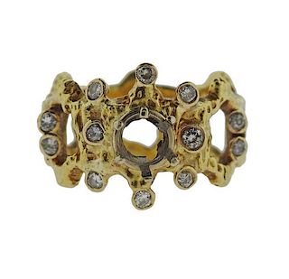 1970s Free Form 18k Gold Diamond Ring Setting