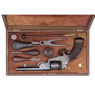 Cased Engraved Percussion Revolver by Devisme