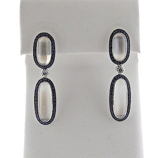 18k Gold Moonstone Blue Gemstone Drop Earrings