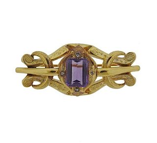 Antique French 18k Gold Diamond Brooch Pin