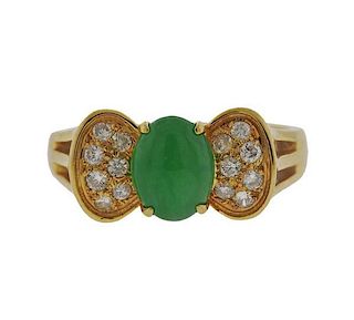 18k Gold Diamond Jade Bow Ring