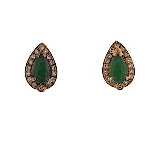 18k Gold  Jade Diamond Stud Earrings