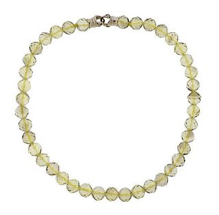 14k Gold Green Stone Bead Necklace